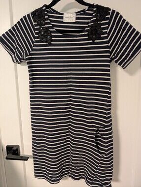 Blue & White Striped T Shirt Dress With Pockets
